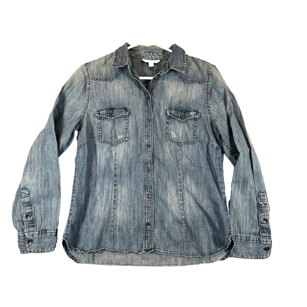 Banana Republic Denim Shirt Womens Small Blue Button Down Long Sleeve Western